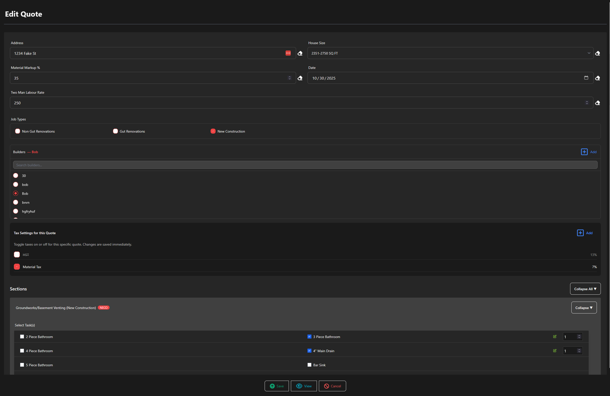 Quote Builder Interface